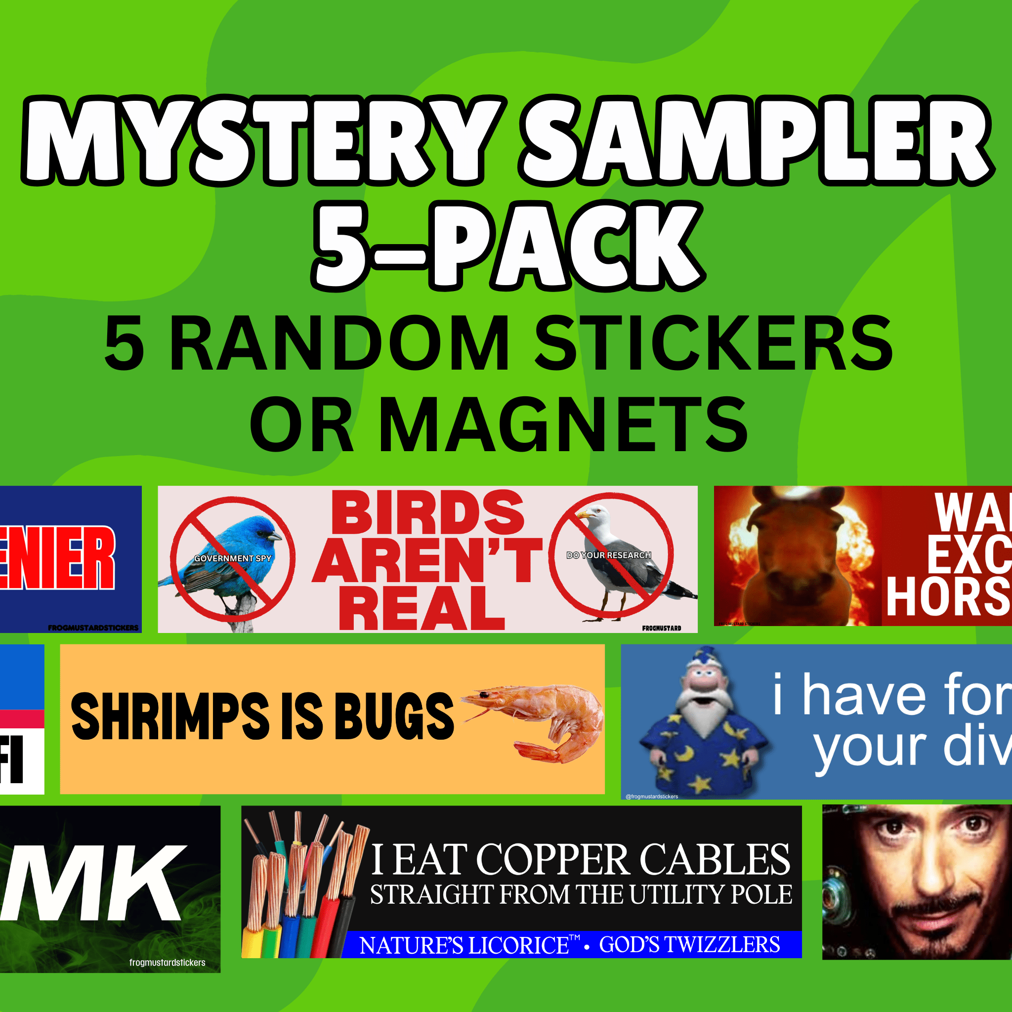 5 - PACK MYSTERY | SAMPLER BUNDLE - Frog Mustard Stickers