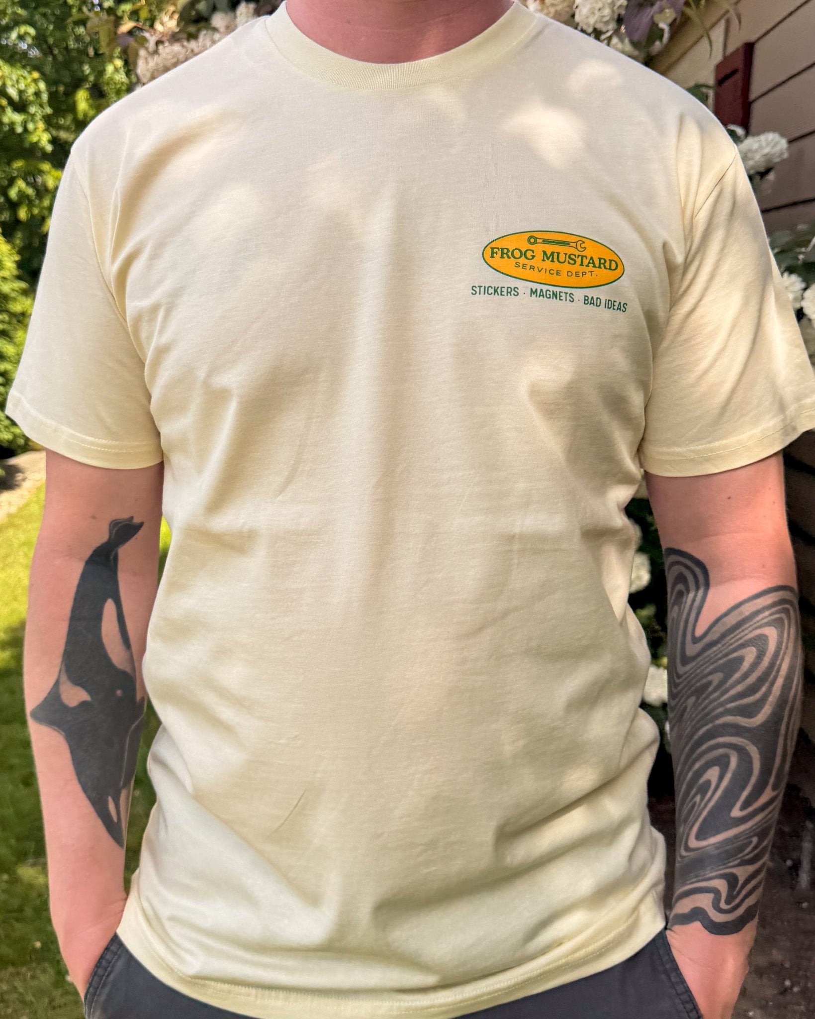 Frog Mustard Service Dept. Heavyweight Tee - Frog Mustard Stickers
