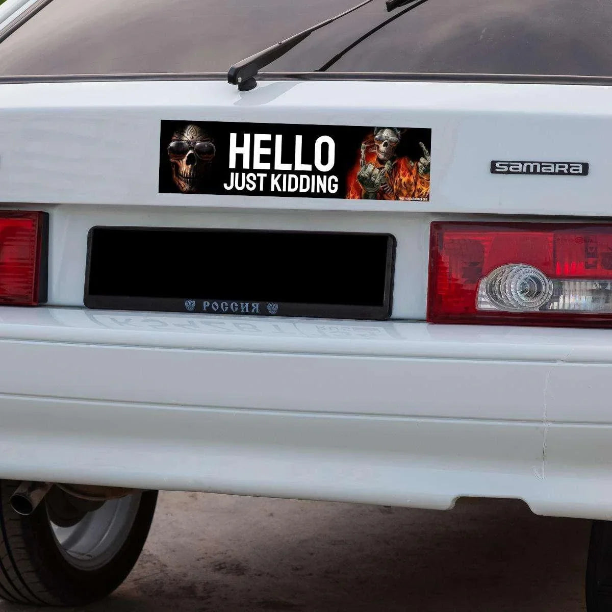 Hello. Just Kidding. Ghost Rider Skeleton Meme Decal - Frog Mustard Stickers