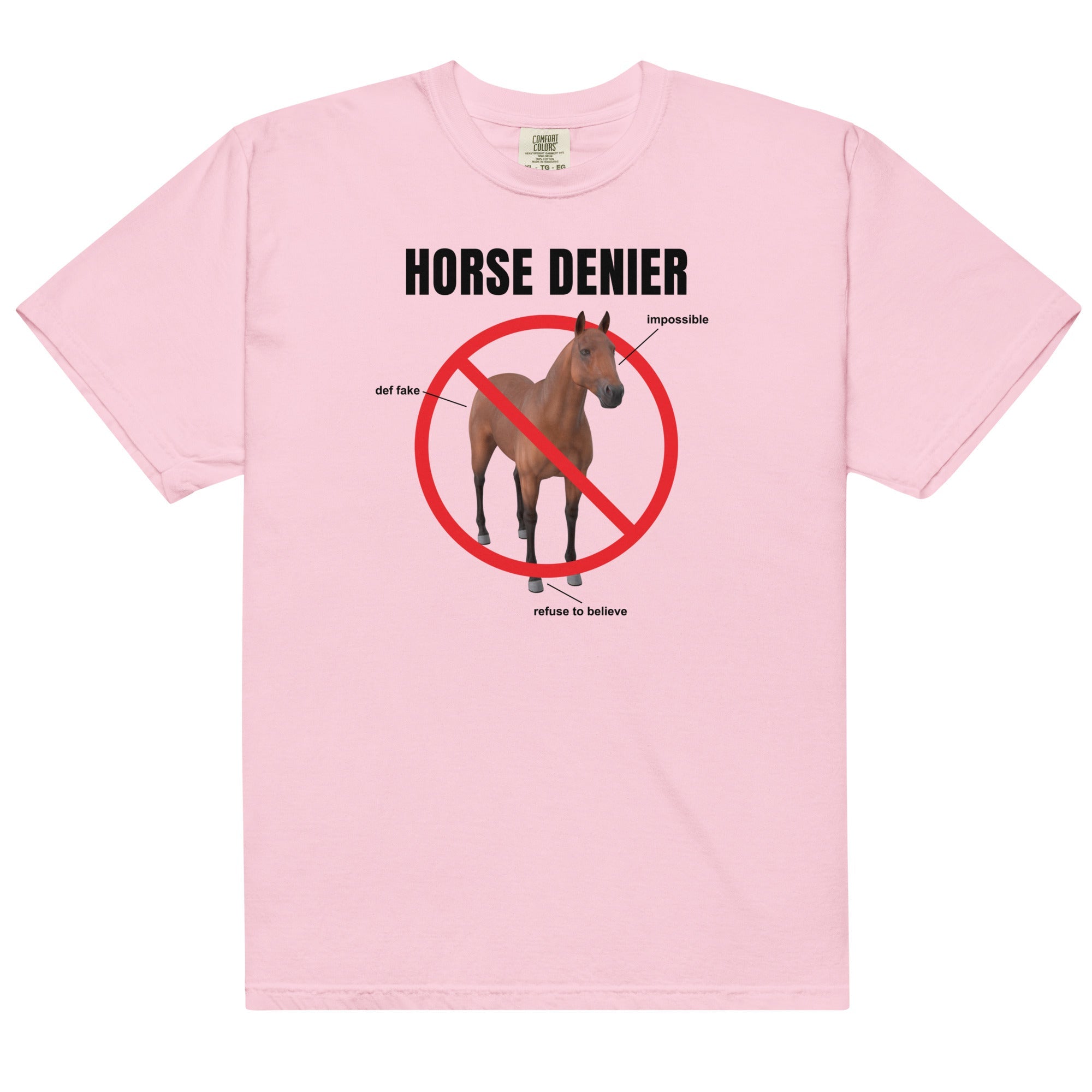Horse Denier Unisex t-shirt - Frog Mustard Stickers