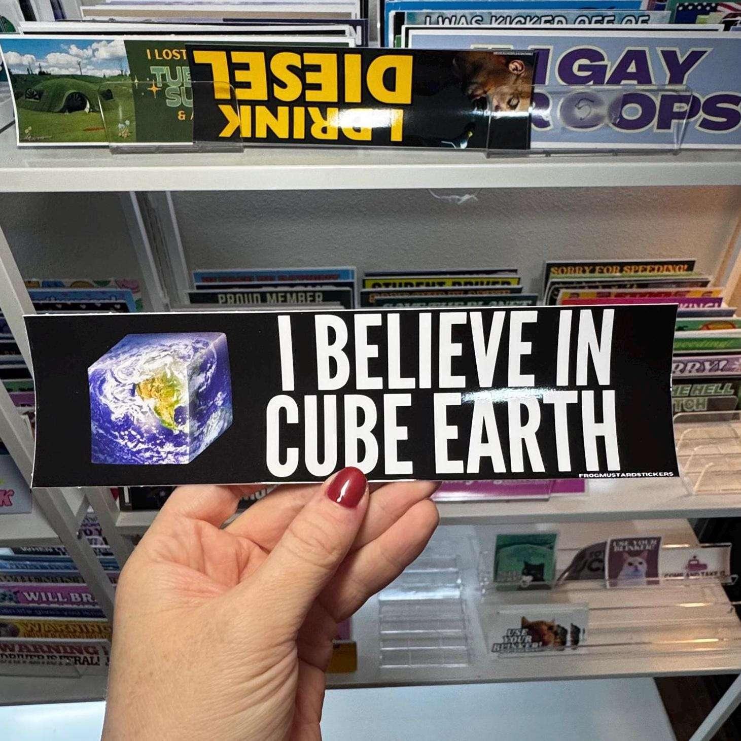 I Believe in CUBE Earth - Frog Mustard Stickers