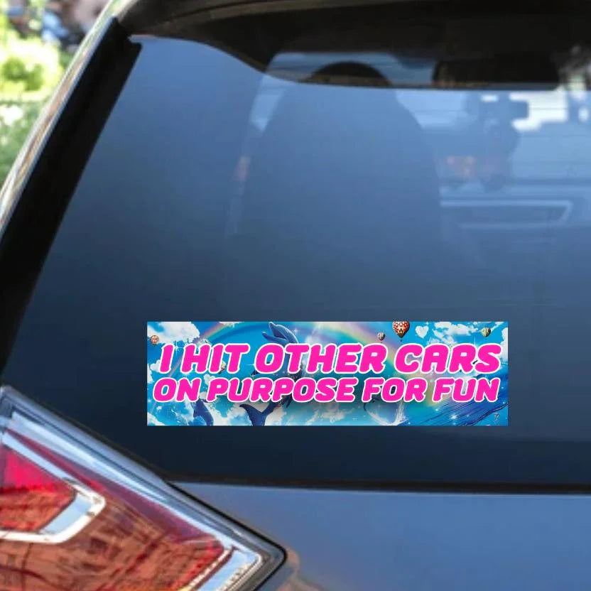 I Hit Other Cars on Purpose for Fun - Dolphin - Frog Mustard Stickers