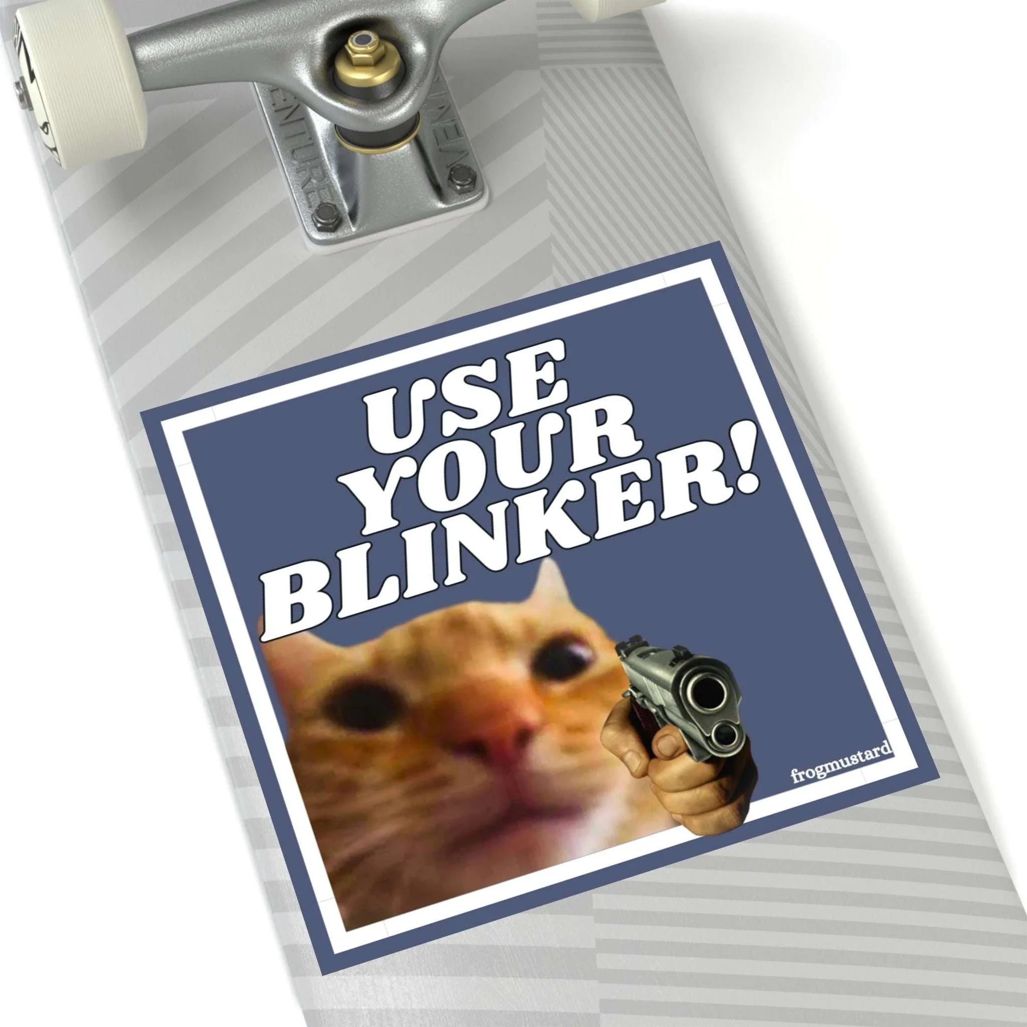 Use your blinker! Gun Cat Square Sticker - frogmustard stickers