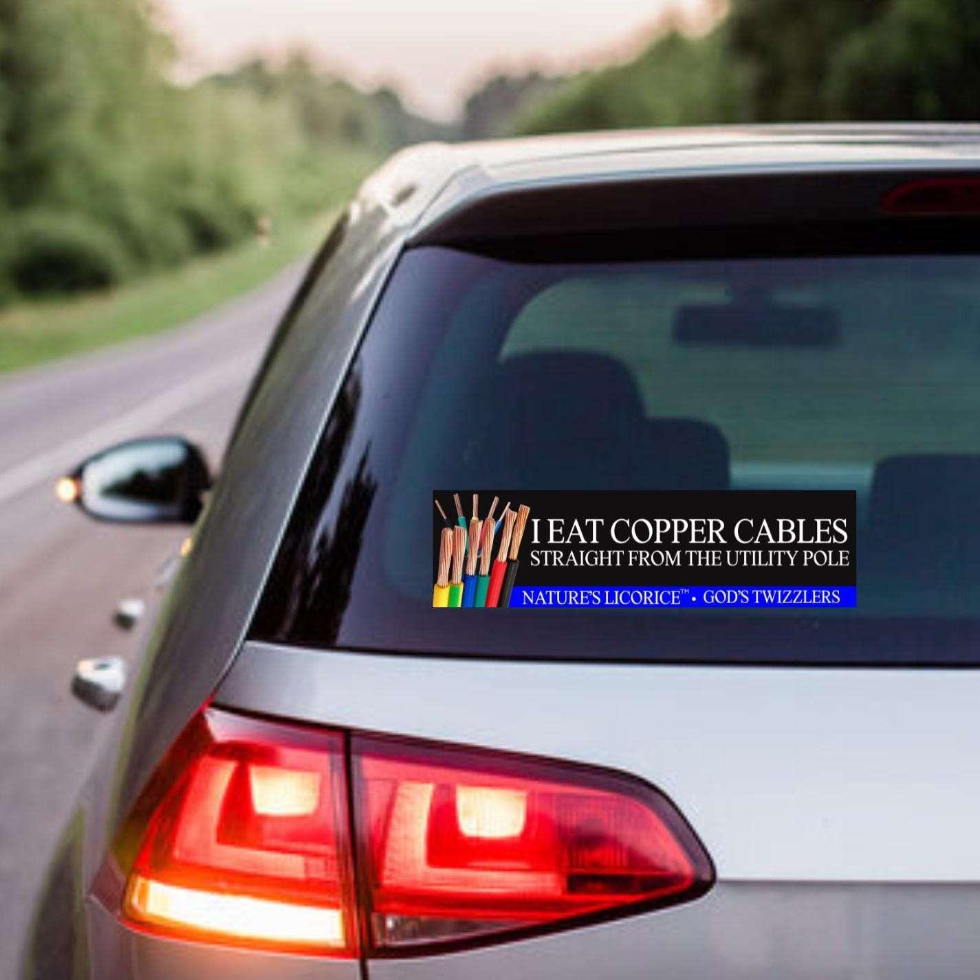 I Eat Copper Cables Bumper Sticker or Magnet | Funny Bumper Sticker | 8.5" x 2.5" | Premium Weather-proof Waterproof Vinyl