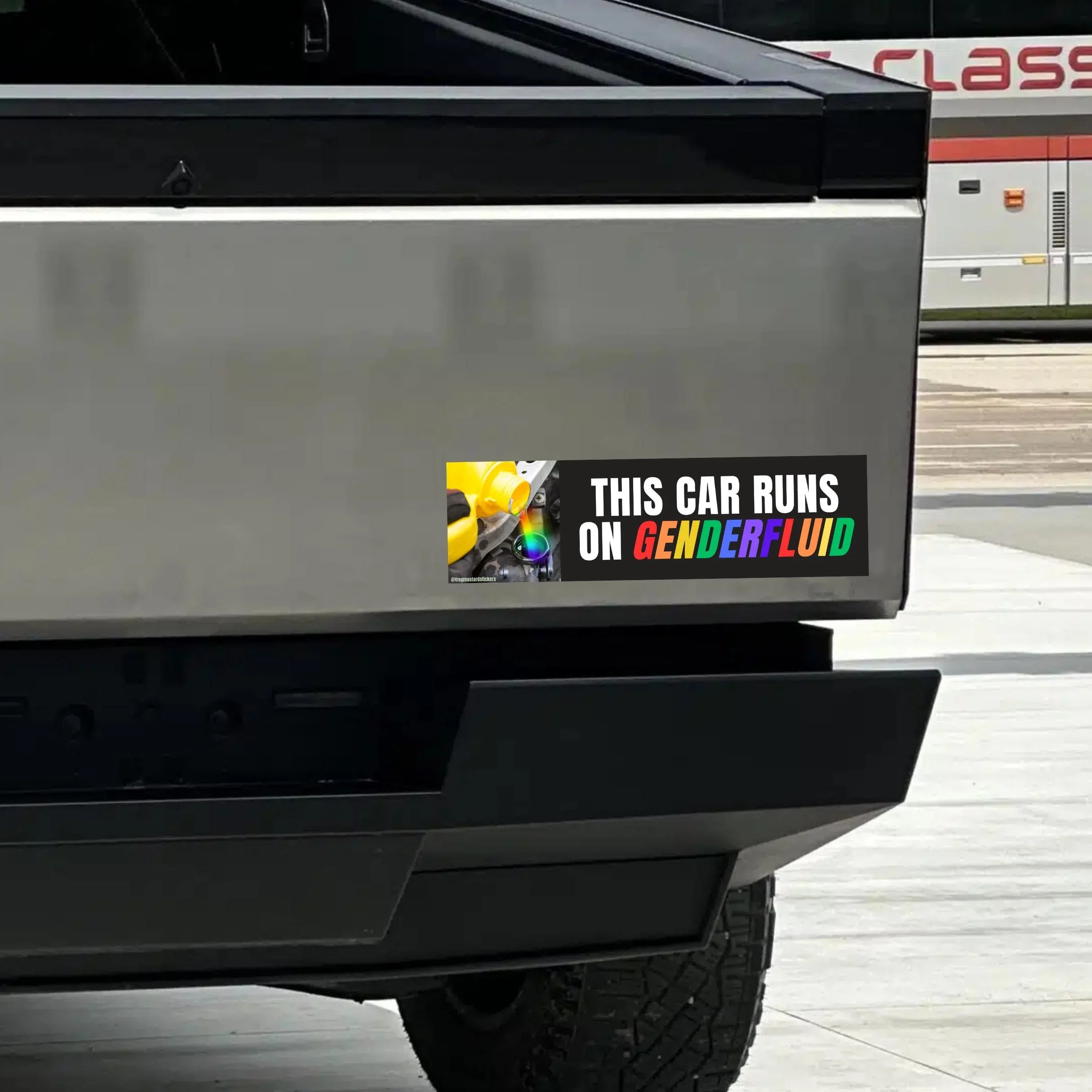This Car Runs on Gender Fluid | Political Sticker | Gen Z Meme | 8.5" x 2.5" | Bumper Sticker OR Magnet Premium Weather-proof Vinyl