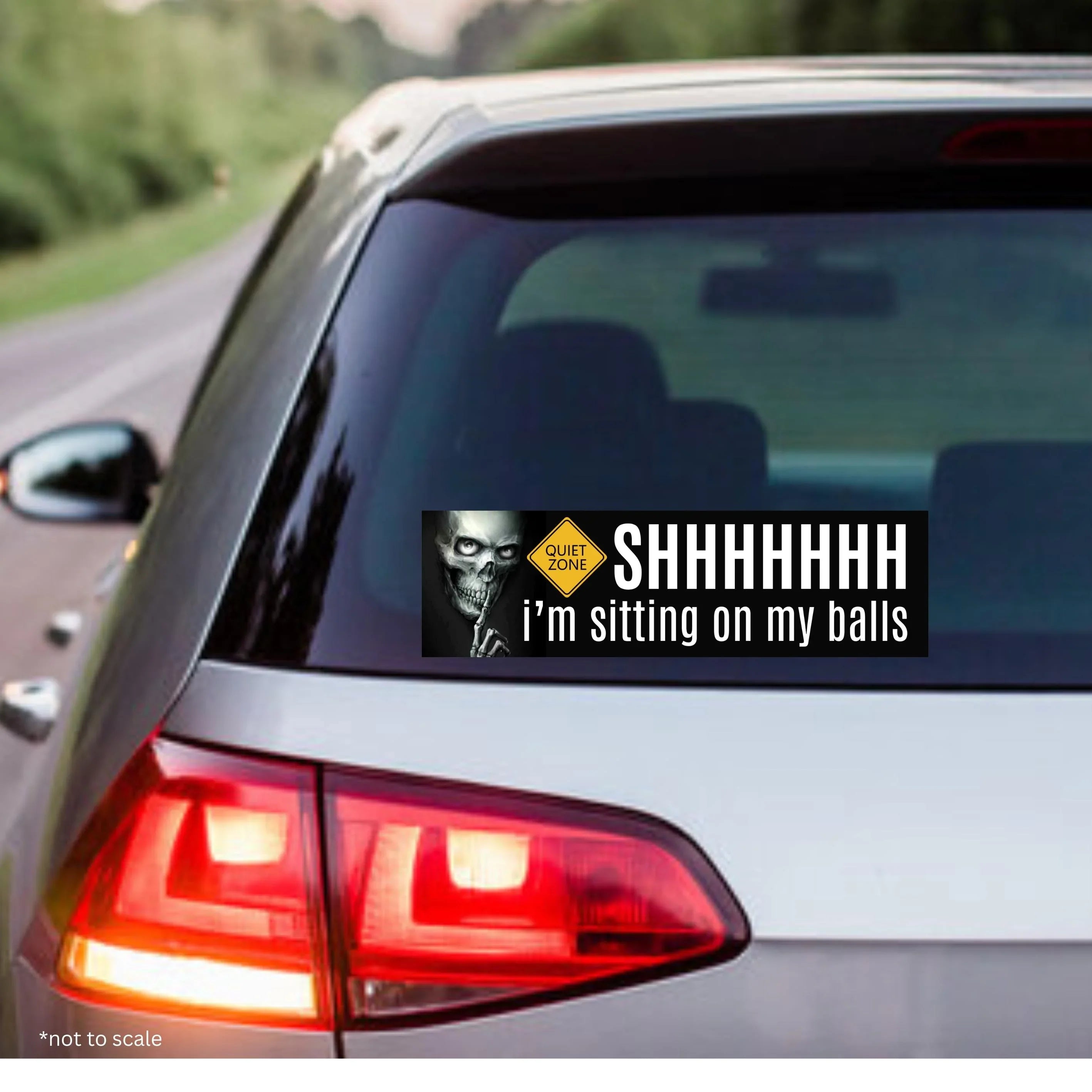Shhhh I'm Sitting on my Balls (Skeleton) Bumper Sticker or Magnet | Funny Car Sticker | 8.5" x 2.5" | Premium Weather-proof Waterproof Vinyl