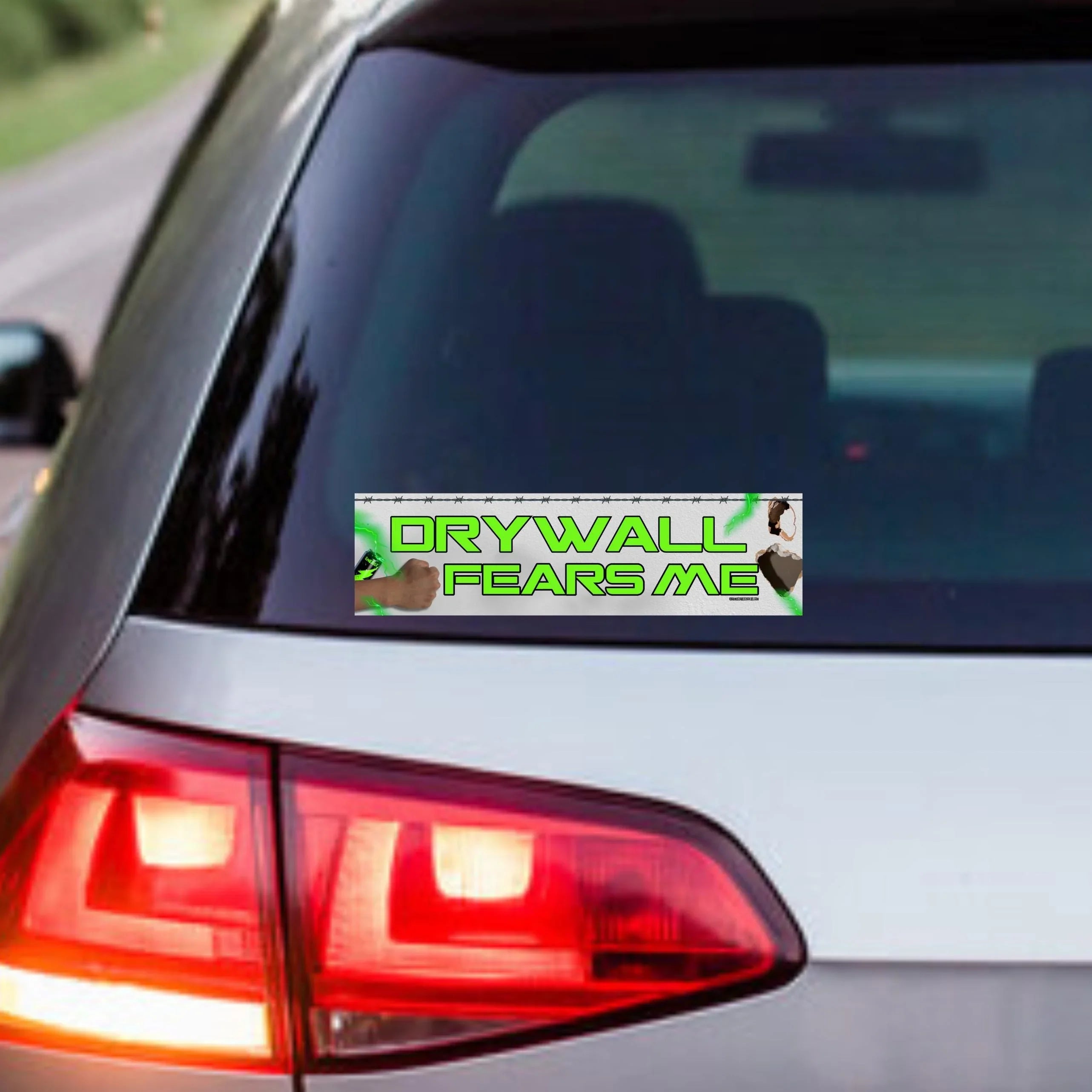 Drywall Fears Me | Car Vehicle Bumper Sticker or Magnet | 8.5 x 2.5 Premium Weatherproof UV Proof Vinyl