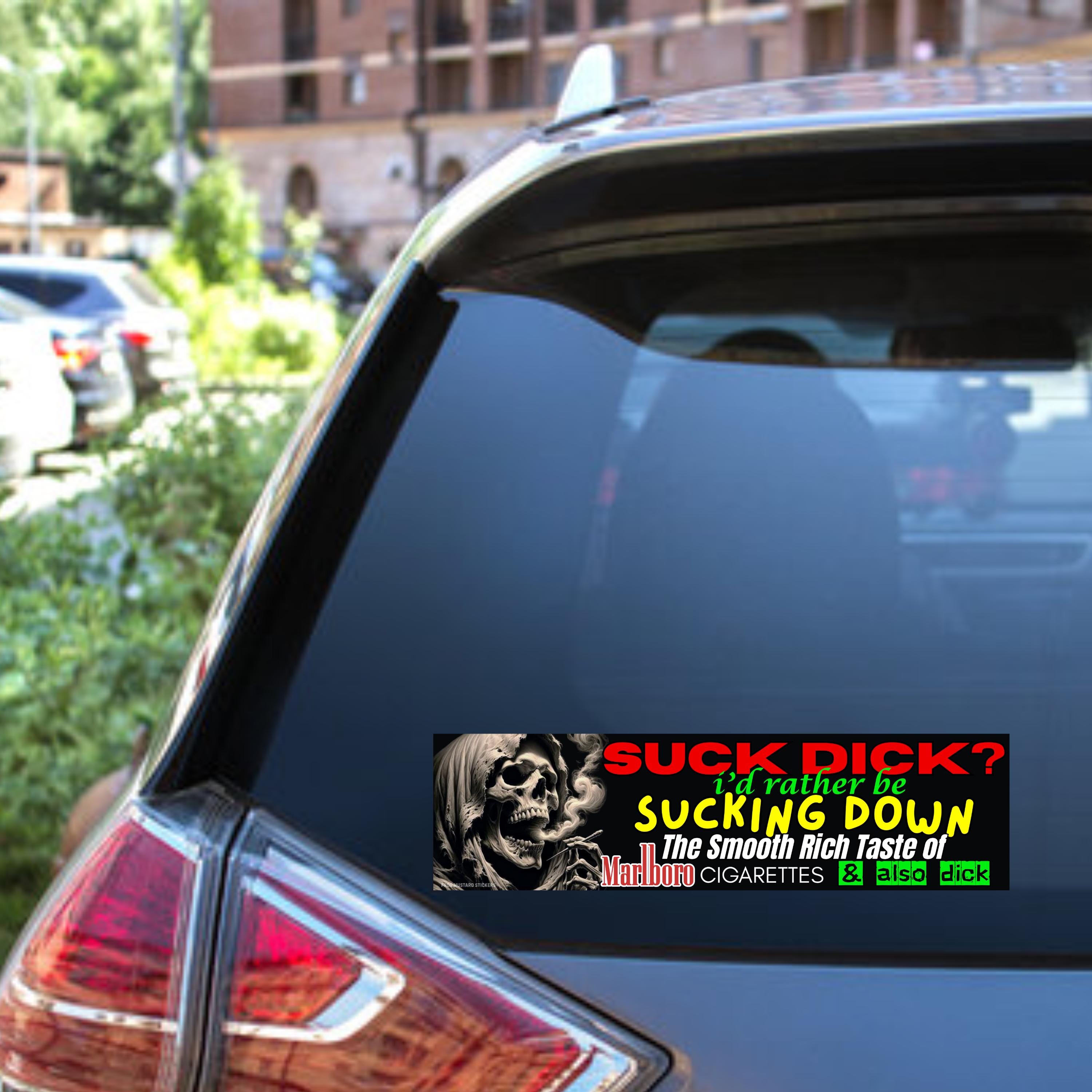 Sucking D? Bumper Sticker or Magnet: Funny Vinyl Skeleton Decal