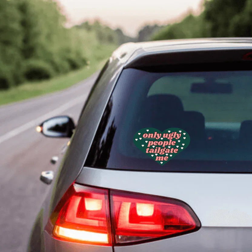 Only Ugly People Tailgate Me Heart Sticker - Frog Mustard Stickers