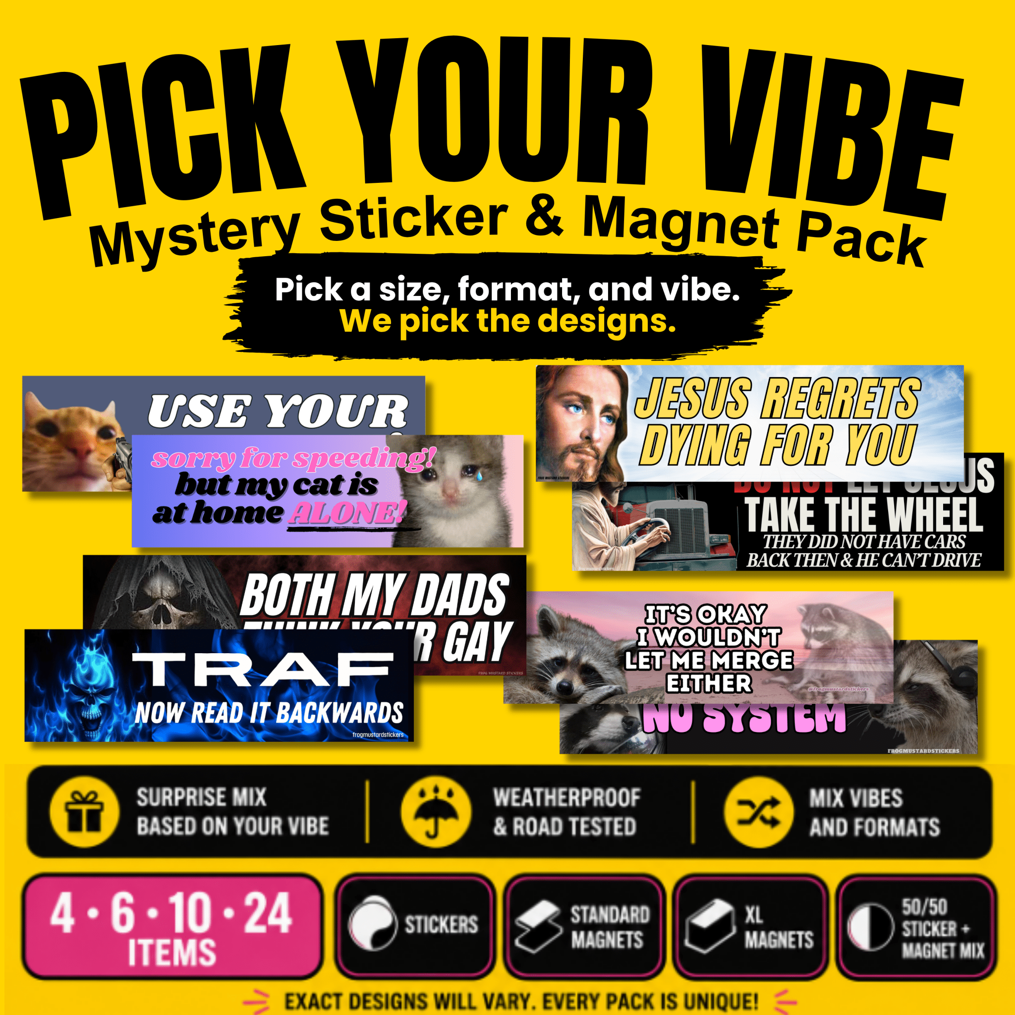 Pick Your Vibe Bumper Variety Pack - Frog Mustard Stickers