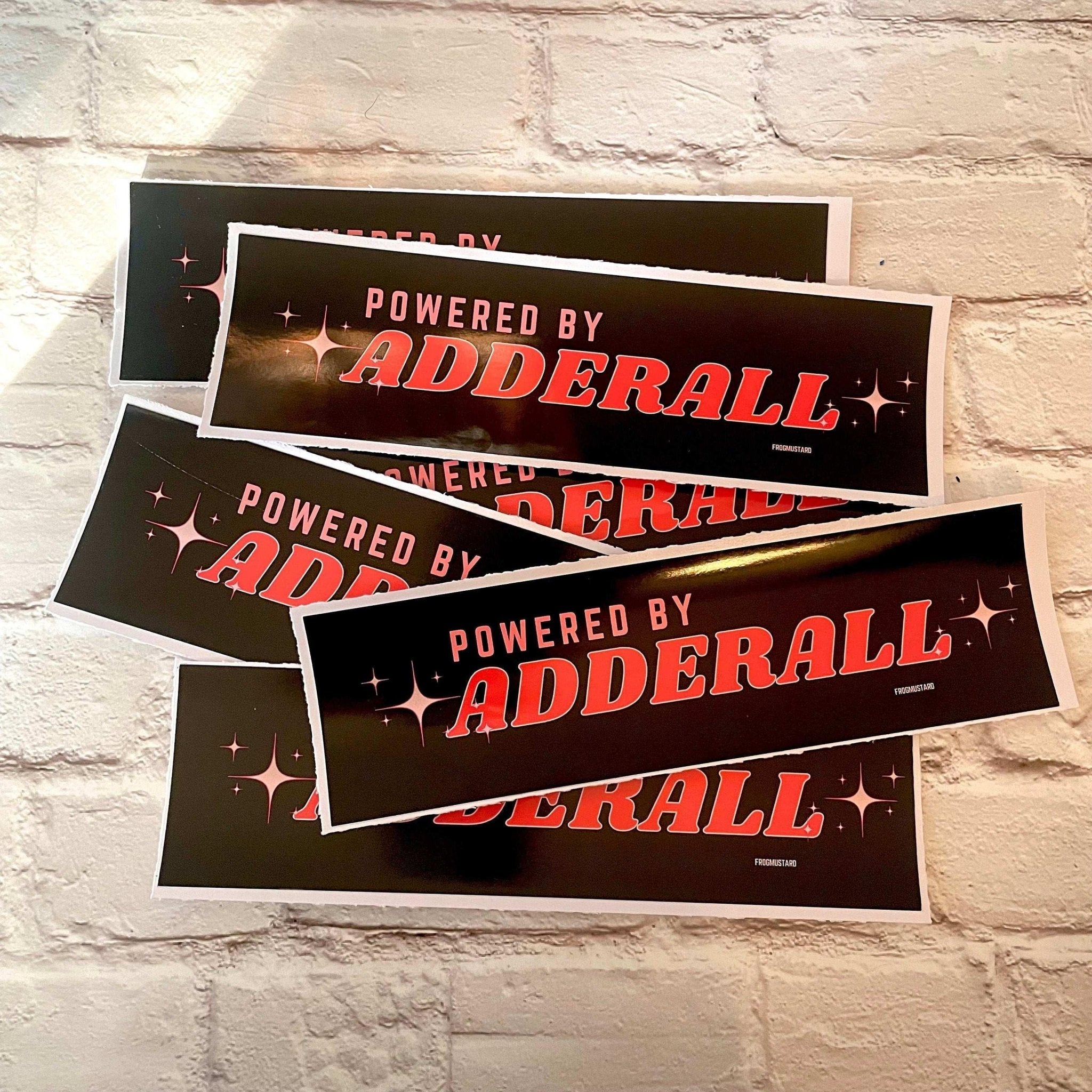 Powered by Adderall - Frog Mustard Stickers