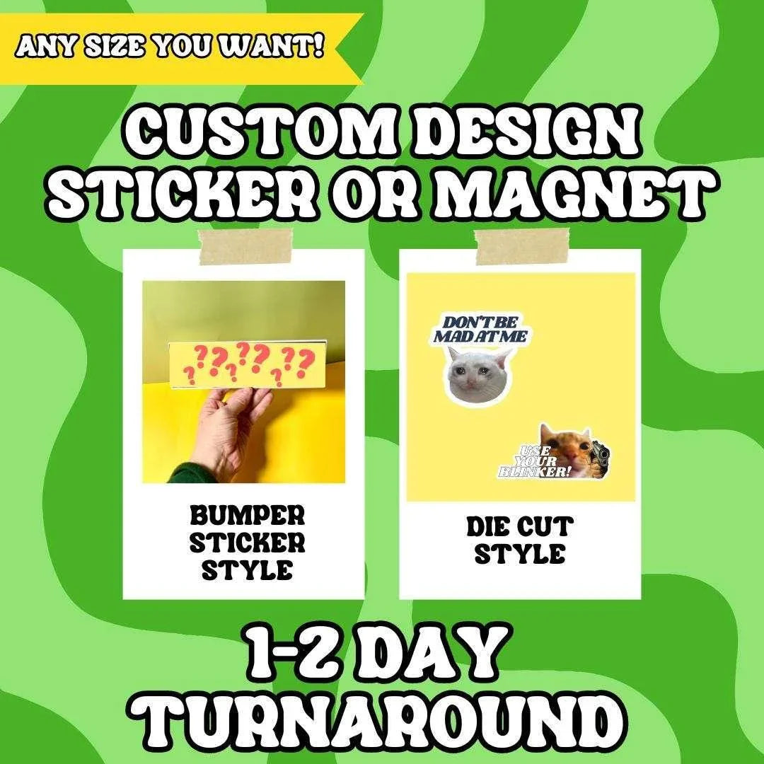 Single Custom Sticker or Magnet - Your Design, Your Size (Up to 8.5" x 4" - Please Read Product Description) - Frog Mustard Stickers