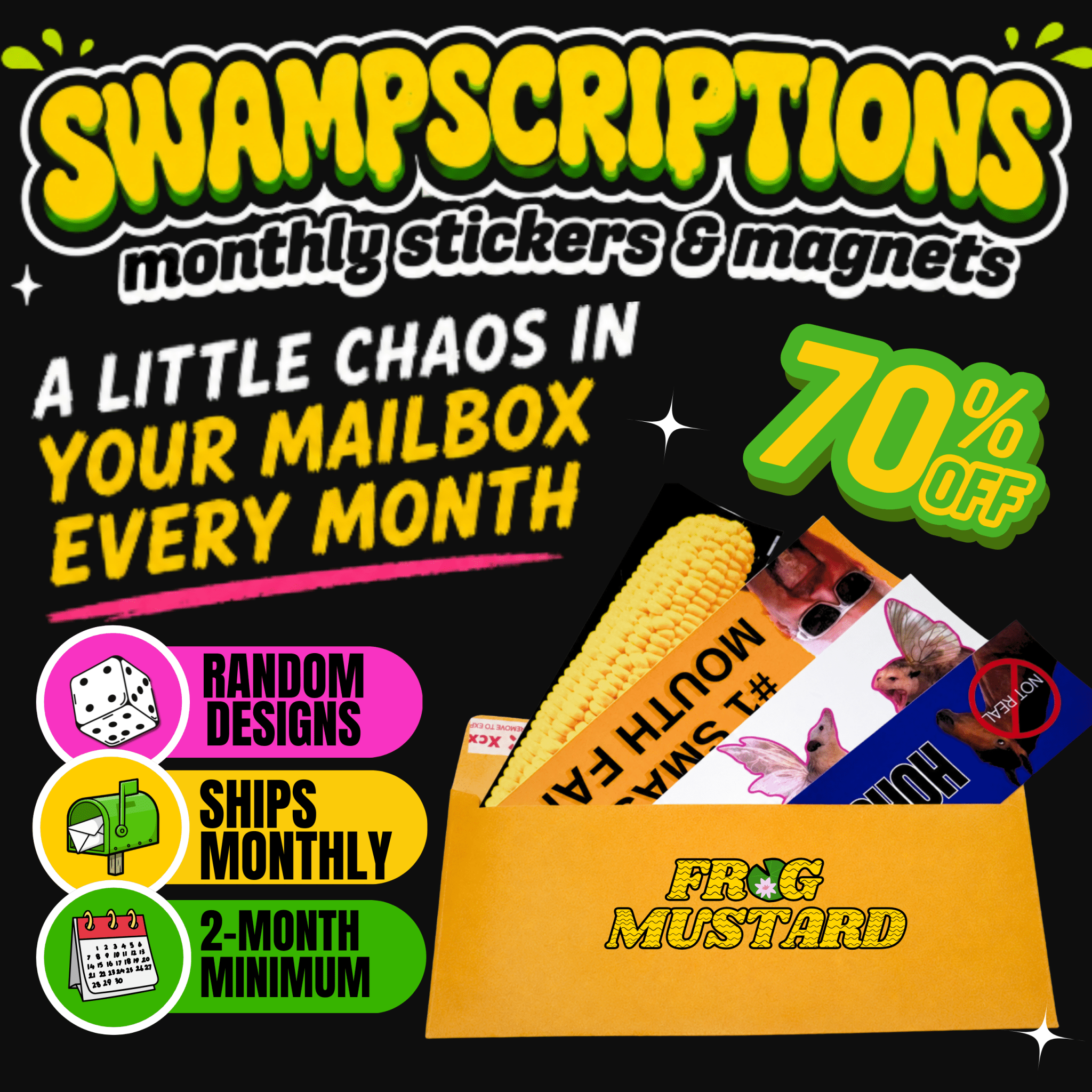 Swampscriptions: Monthly Stickers & Magnets (up to 70% off) 🐸📦 - Frog Mustard Stickers