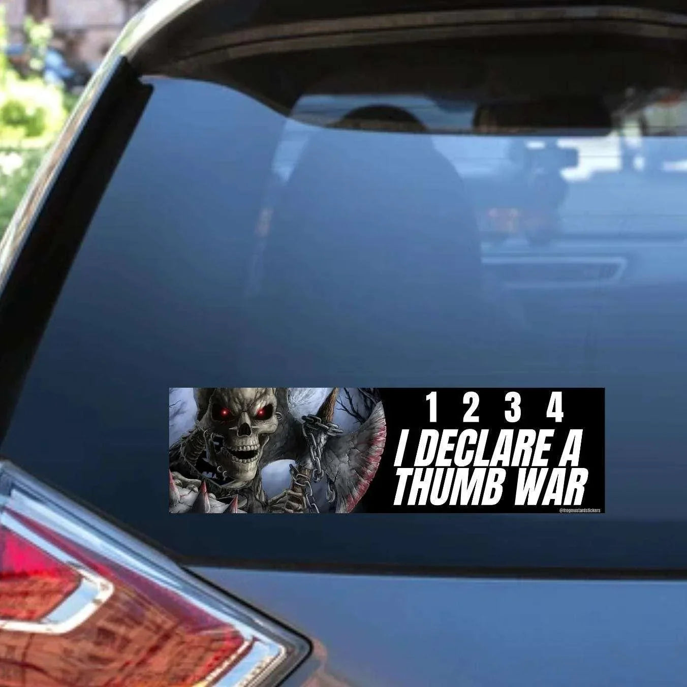 1, 2, 3, 4 I Declare a Thumb War Badass Skeleton Car Decal - Frog Mustard Stickers