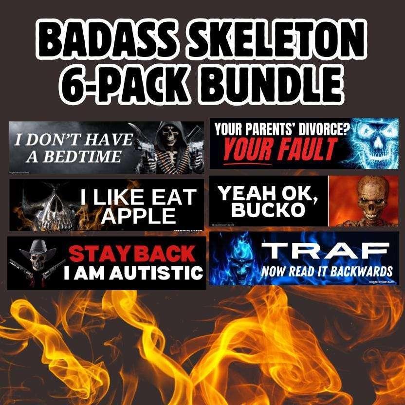 Badass Skeleton 6 - Pack Sticker or Magnet Bundle - Frog Mustard Stickers