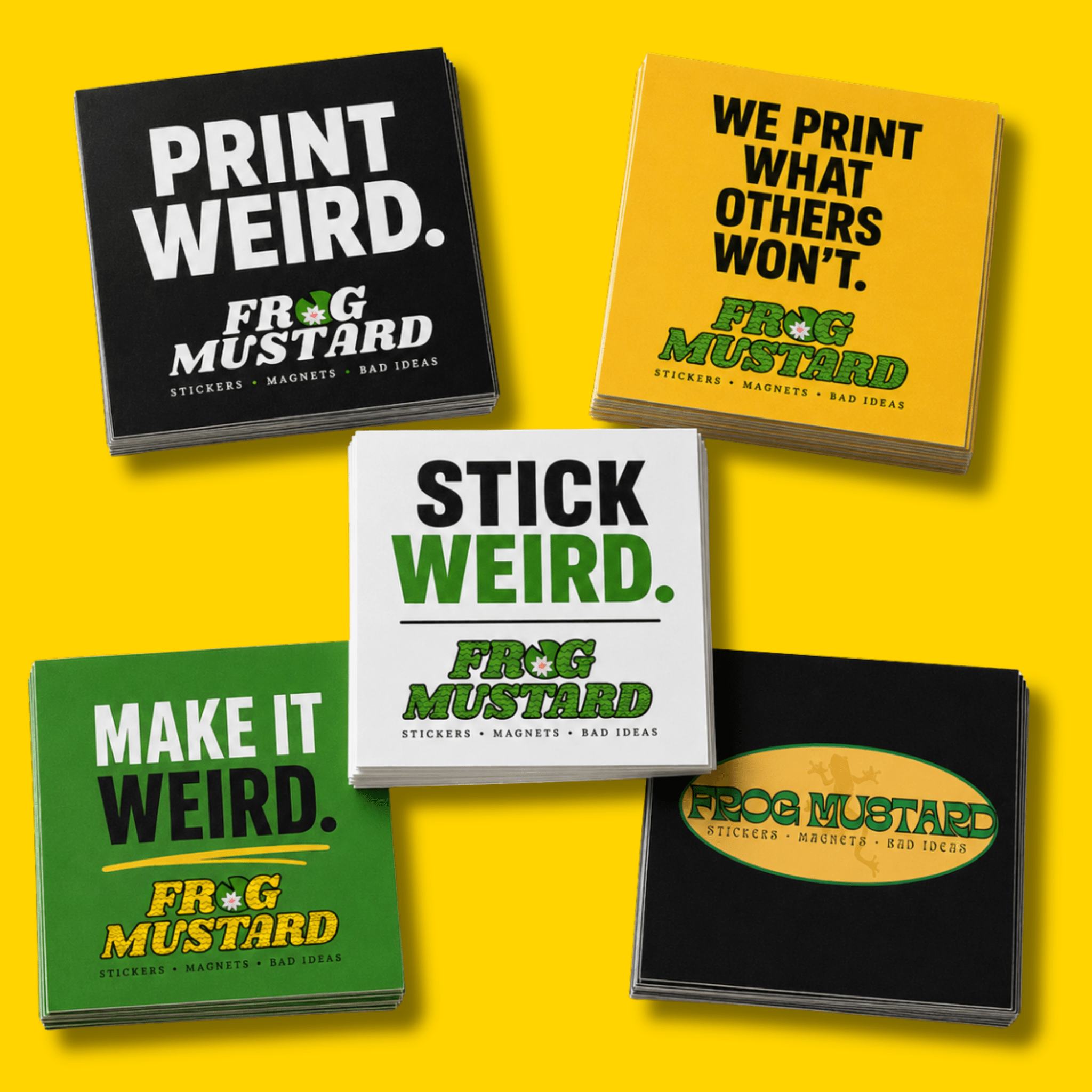BULK CUSTOM SQUARE - Frog Mustard Stickers