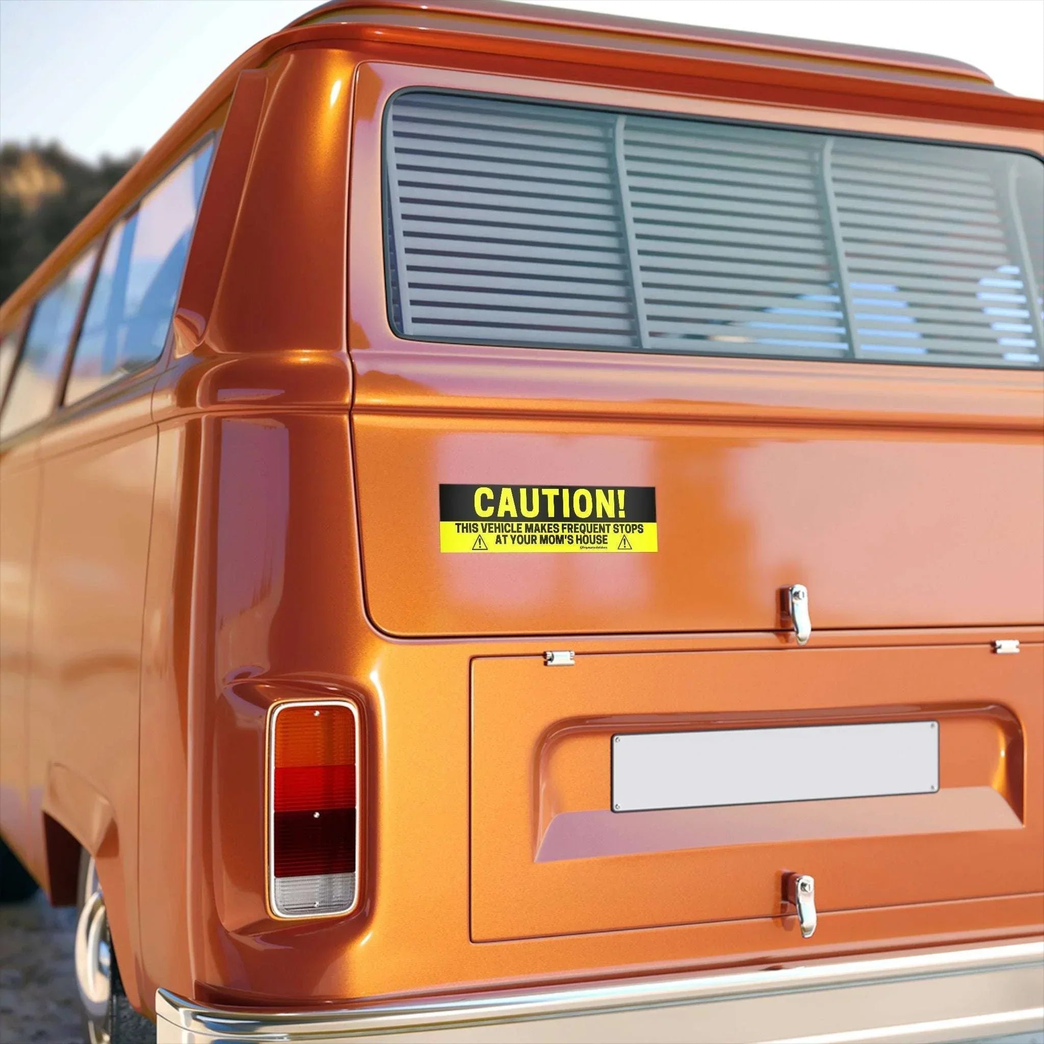 CAUTION! This vehicle makes frequent stops at your mom's house - Frog Mustard Stickers