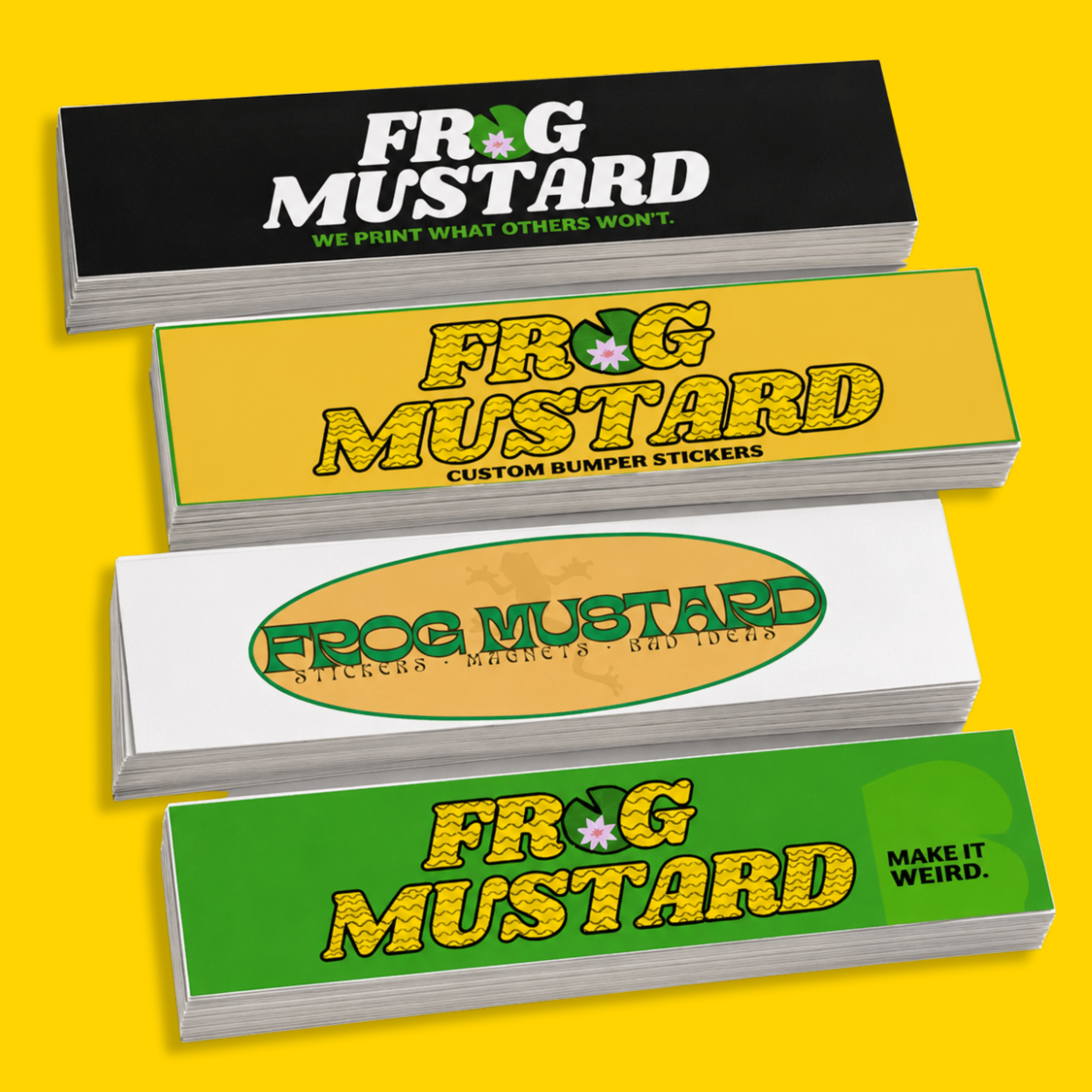 Custom Bulk Bumper Stickers/Magnets - Frog Mustard Stickers