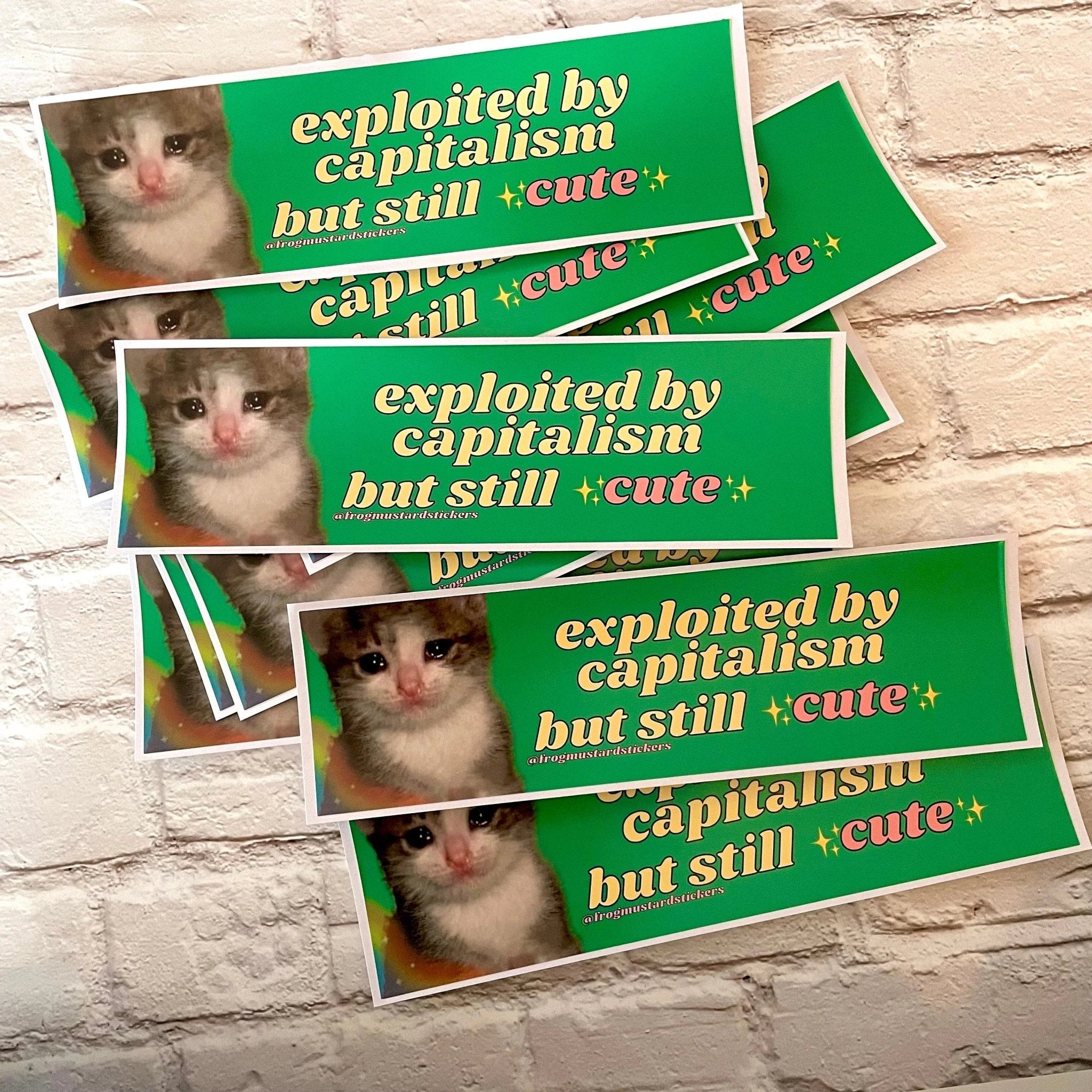 Exploited by Capitalism but Still Cute - Frog Mustard Stickers