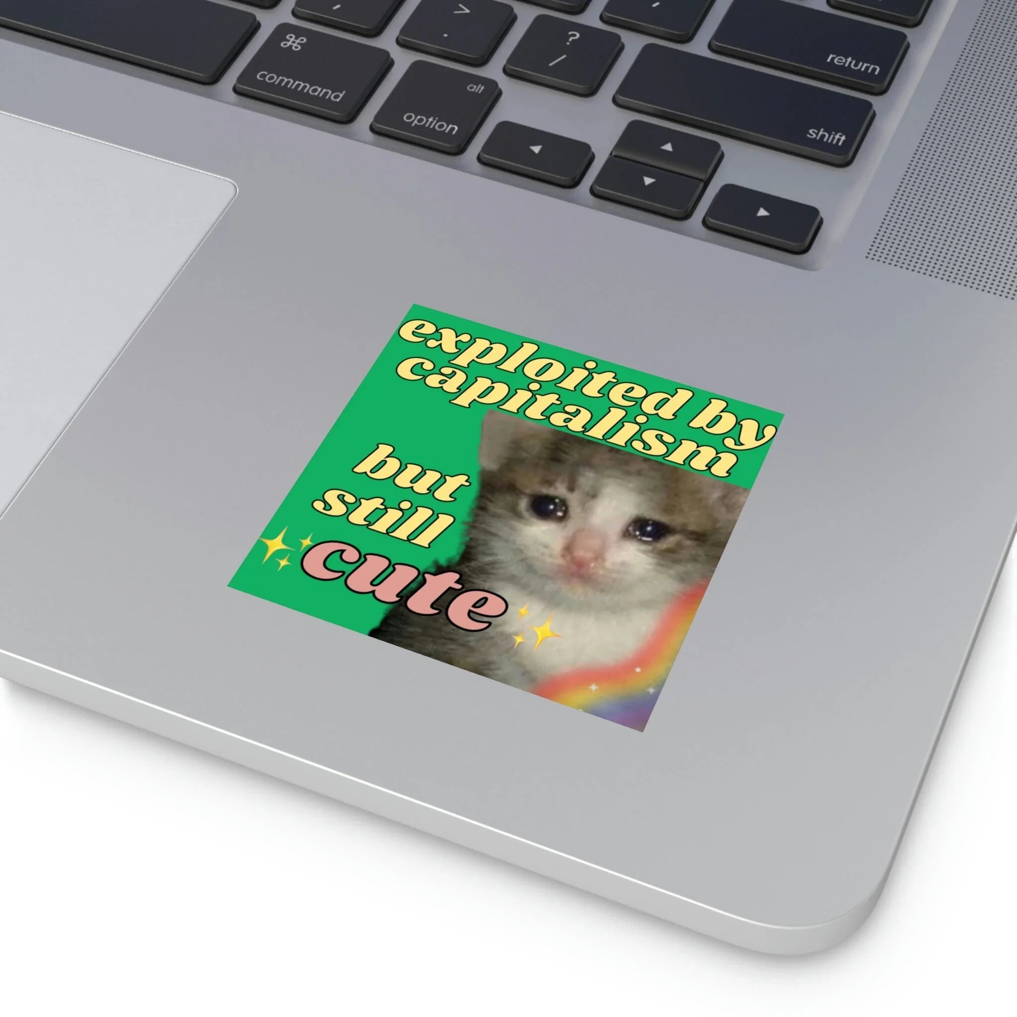 Exploited by Capitalism but Still Cute - Square Sticker - Frog Mustard Stickers