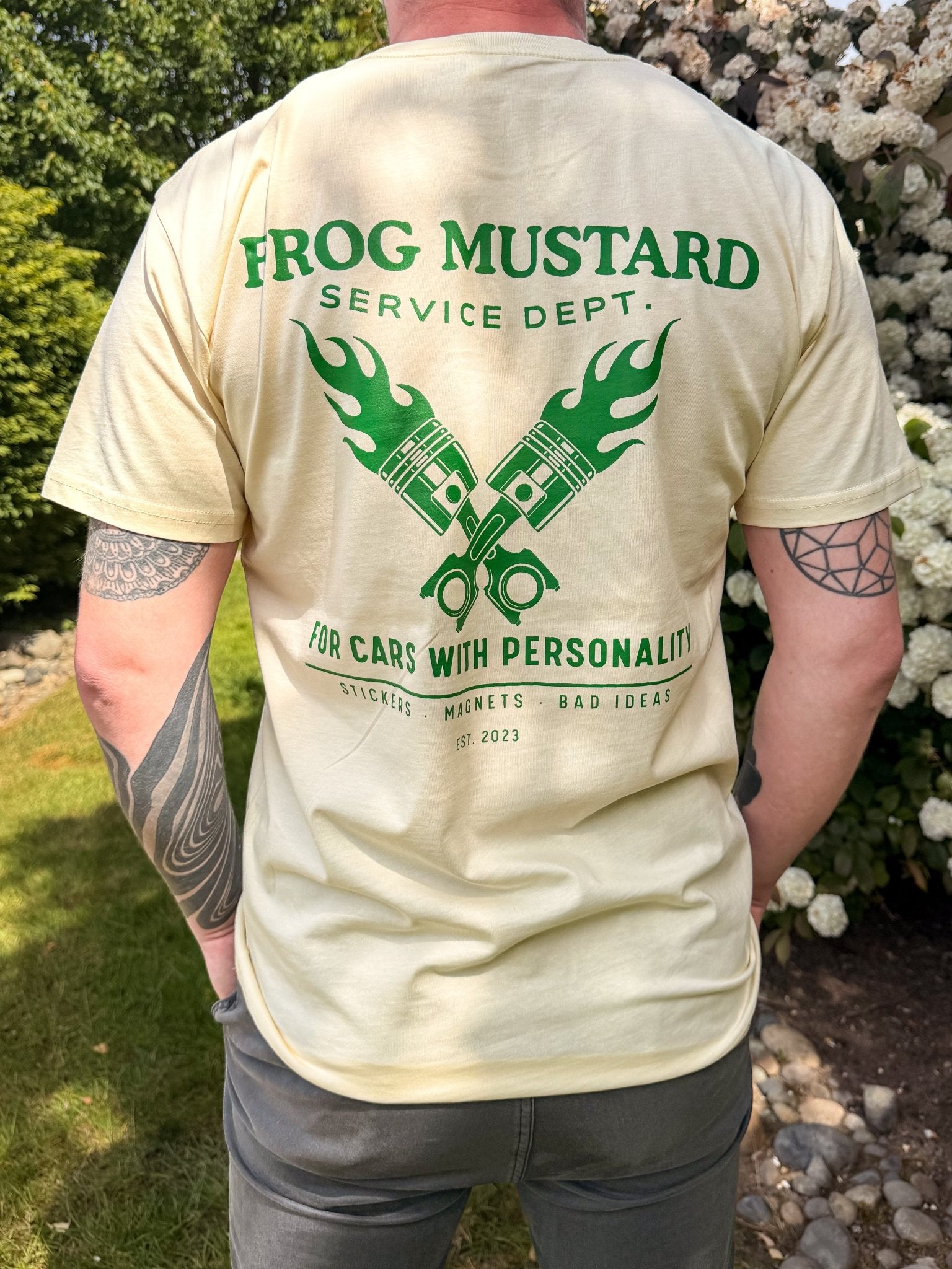 Frog Mustard Service Dept. Heavyweight Tee - Frog Mustard Stickers