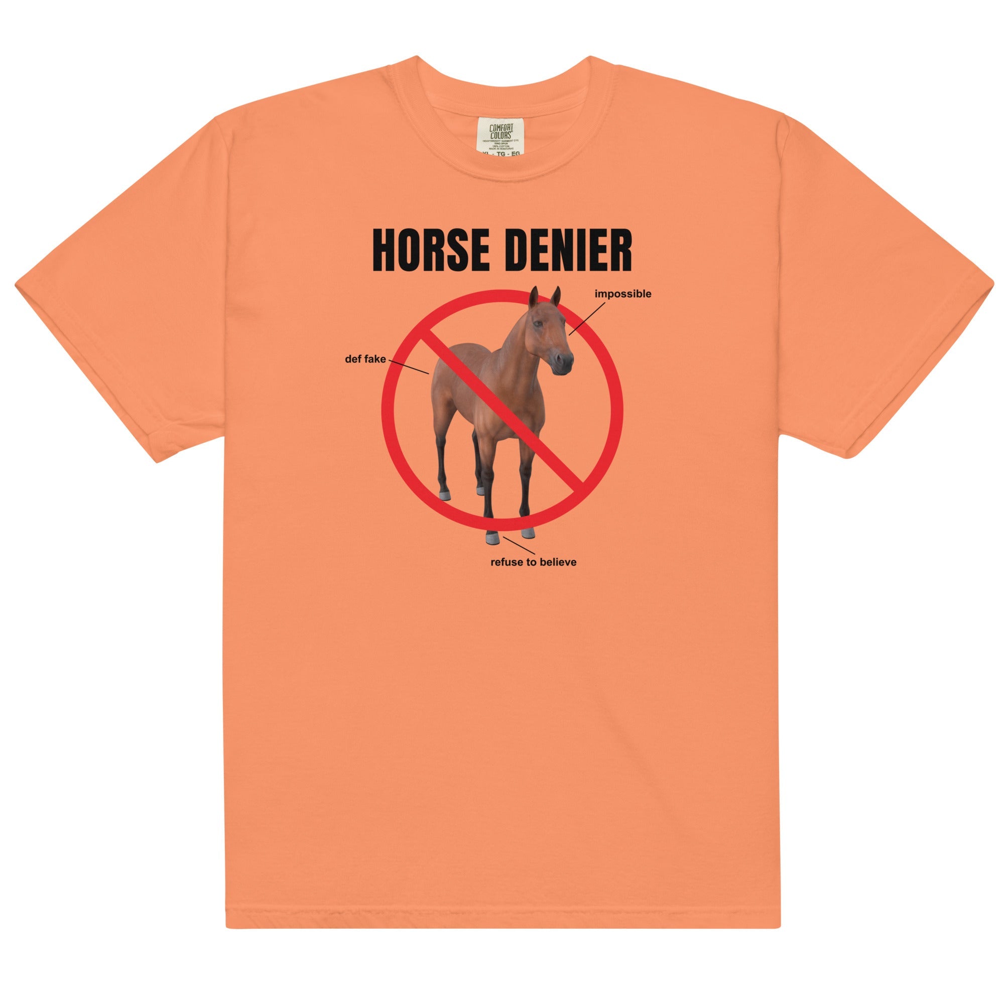 Horse Denier Unisex t-shirt - Frog Mustard Stickers