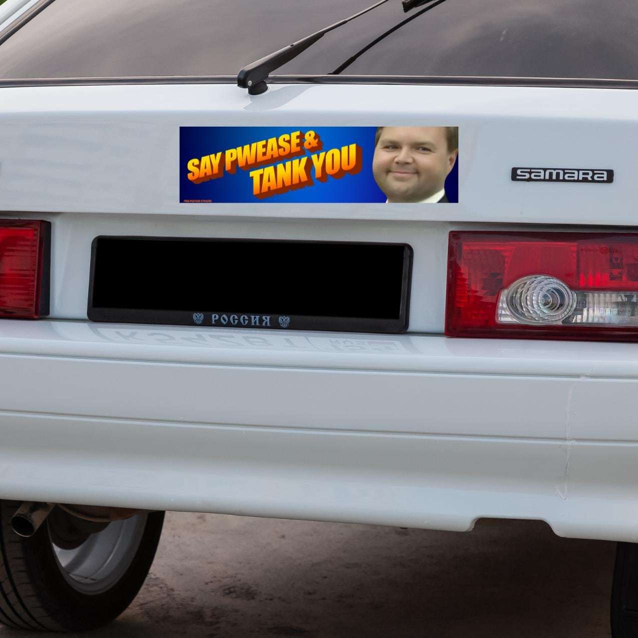 JD Vance 'Say Pwease & Tank You' | Unhinged Political Sticker | 8.5" x 2.5"| Bumper Car Sticker OR Magnet Premium Weather-proof Vinyl