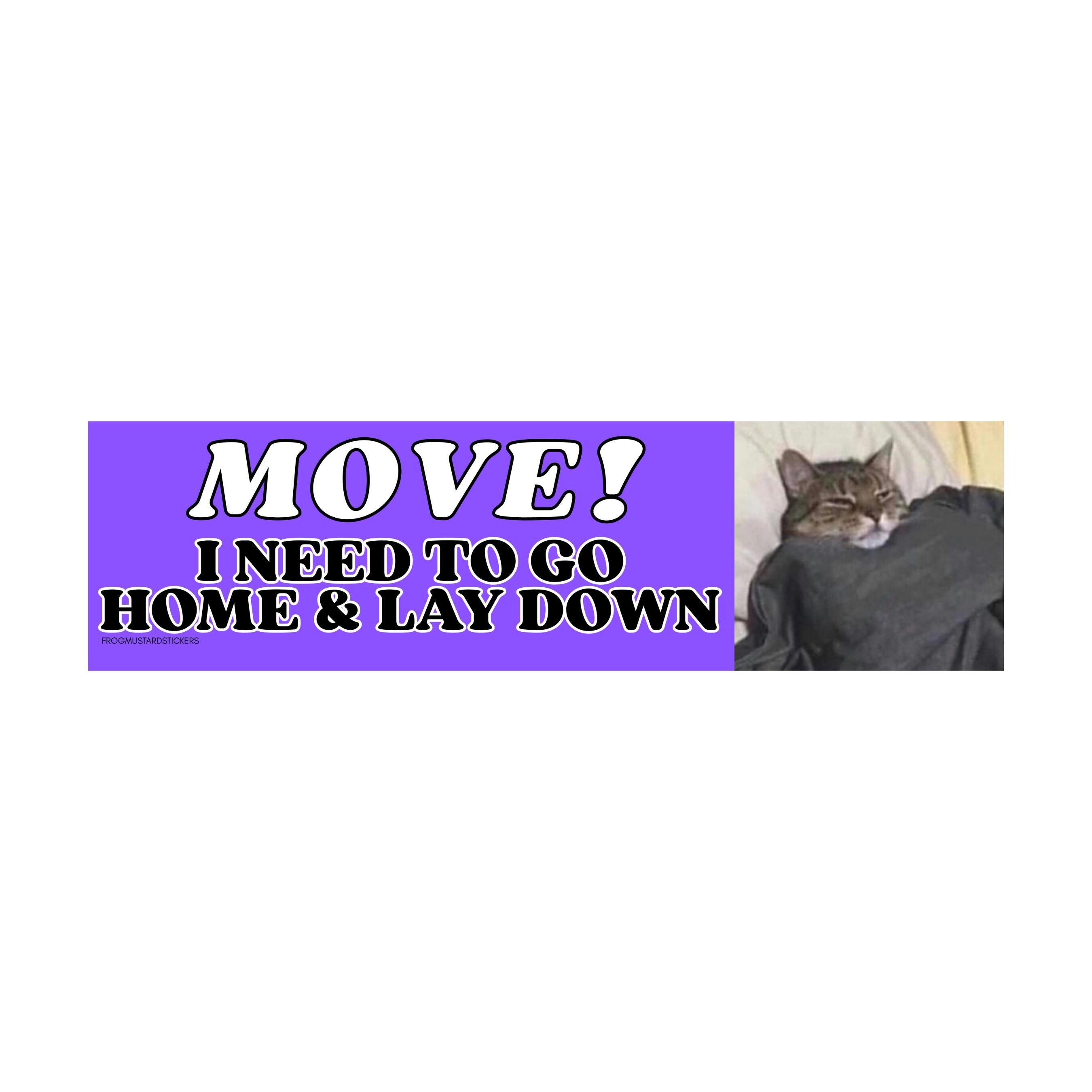 Move! I Need to Go Home and Lay Down | Bumper Sticker or Magnet | Funny Cat Sticker | 8.5" x 2.5" | Premium Weather-proof Waterproof Vinyl