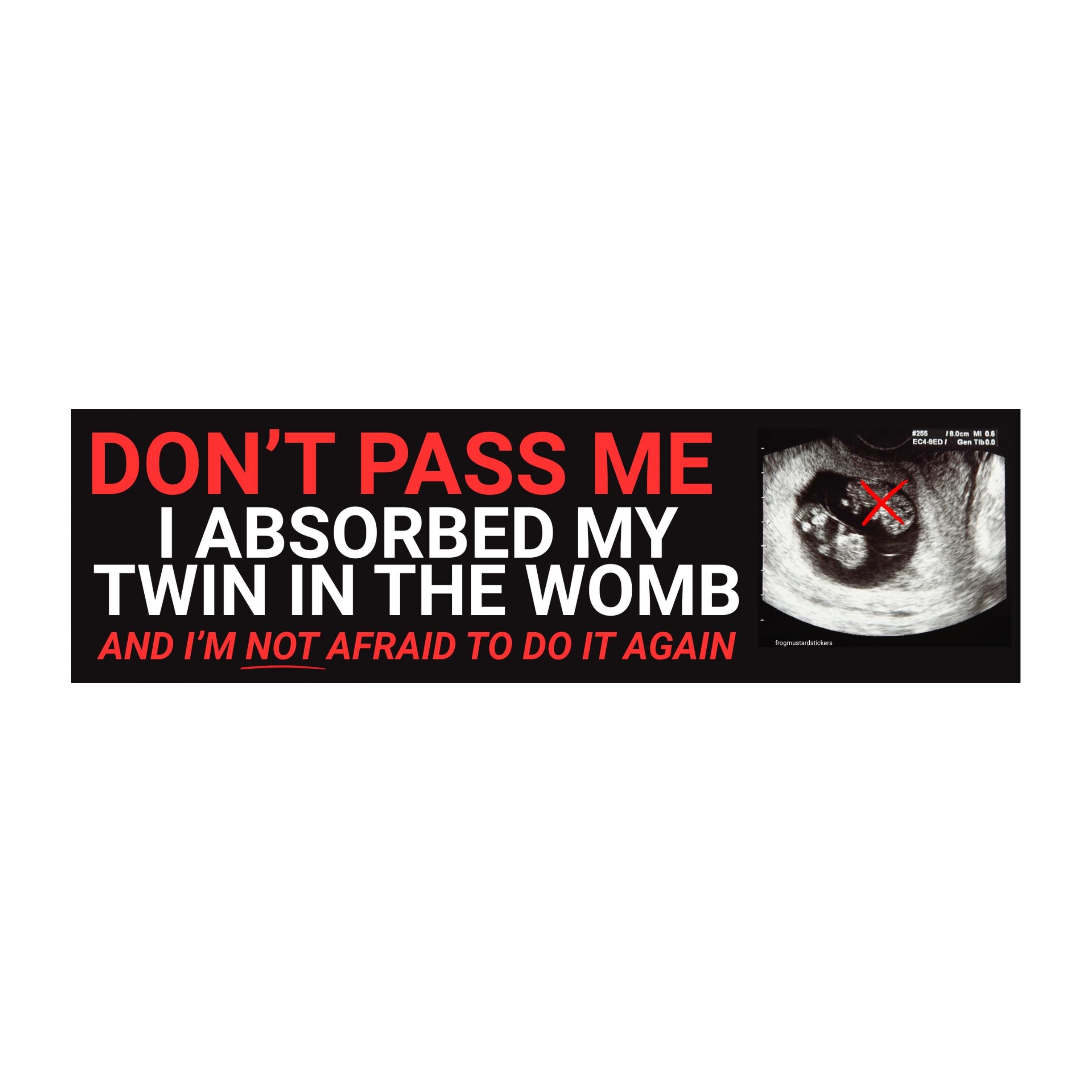 Don't Pass Me – I Absorbed My Twin in the Womb and I'm Not Afraid to Do It Again | Bumper Sticker or Magnet | 8.5" x 2.5" | Premium Vinyl