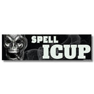 Spell ICUP bumper sticker with skull and smoke design, weatherproof vinyl from Frog Mustard Stickers