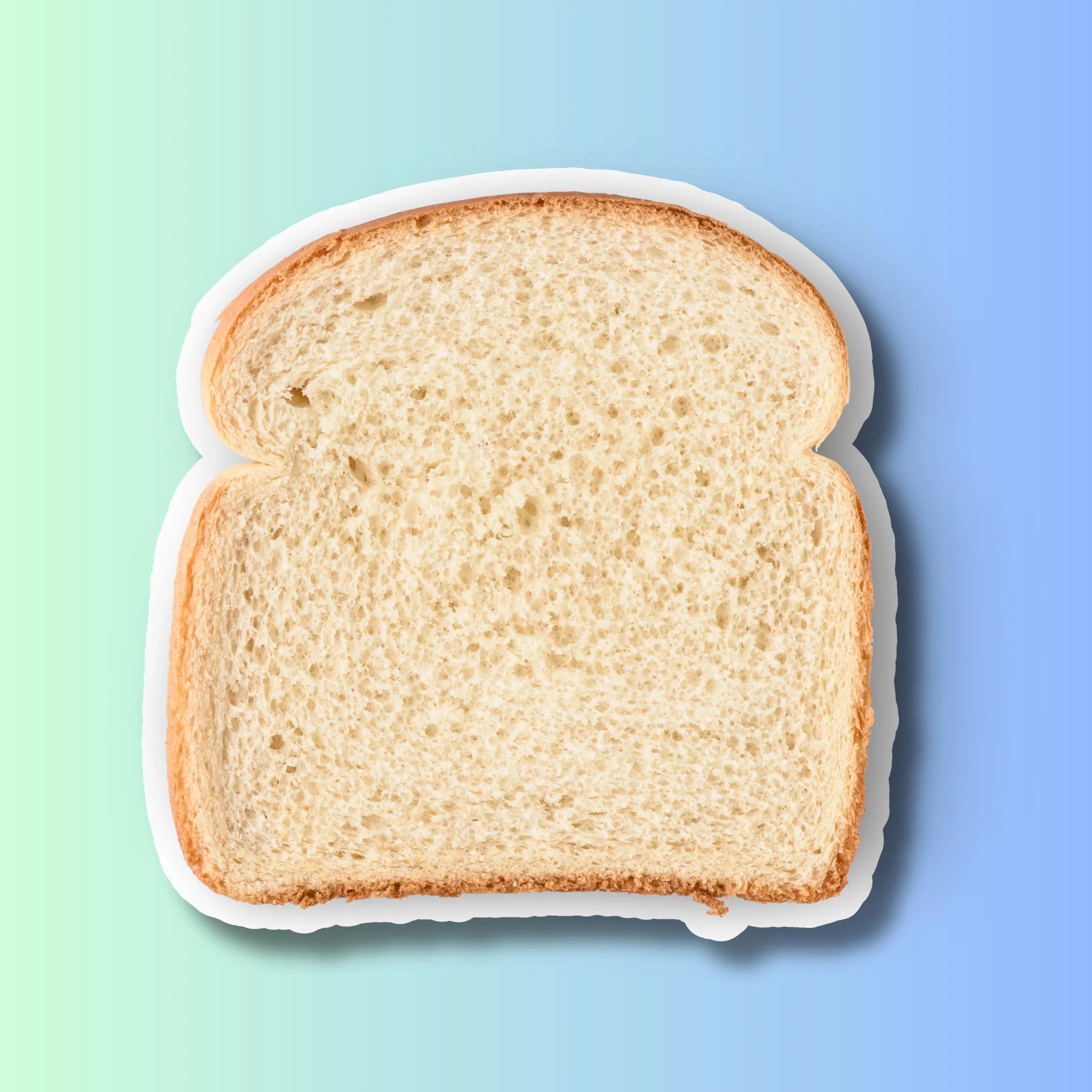 Slice of white bread sticker on pastel gradient background, weatherproof vinyl design