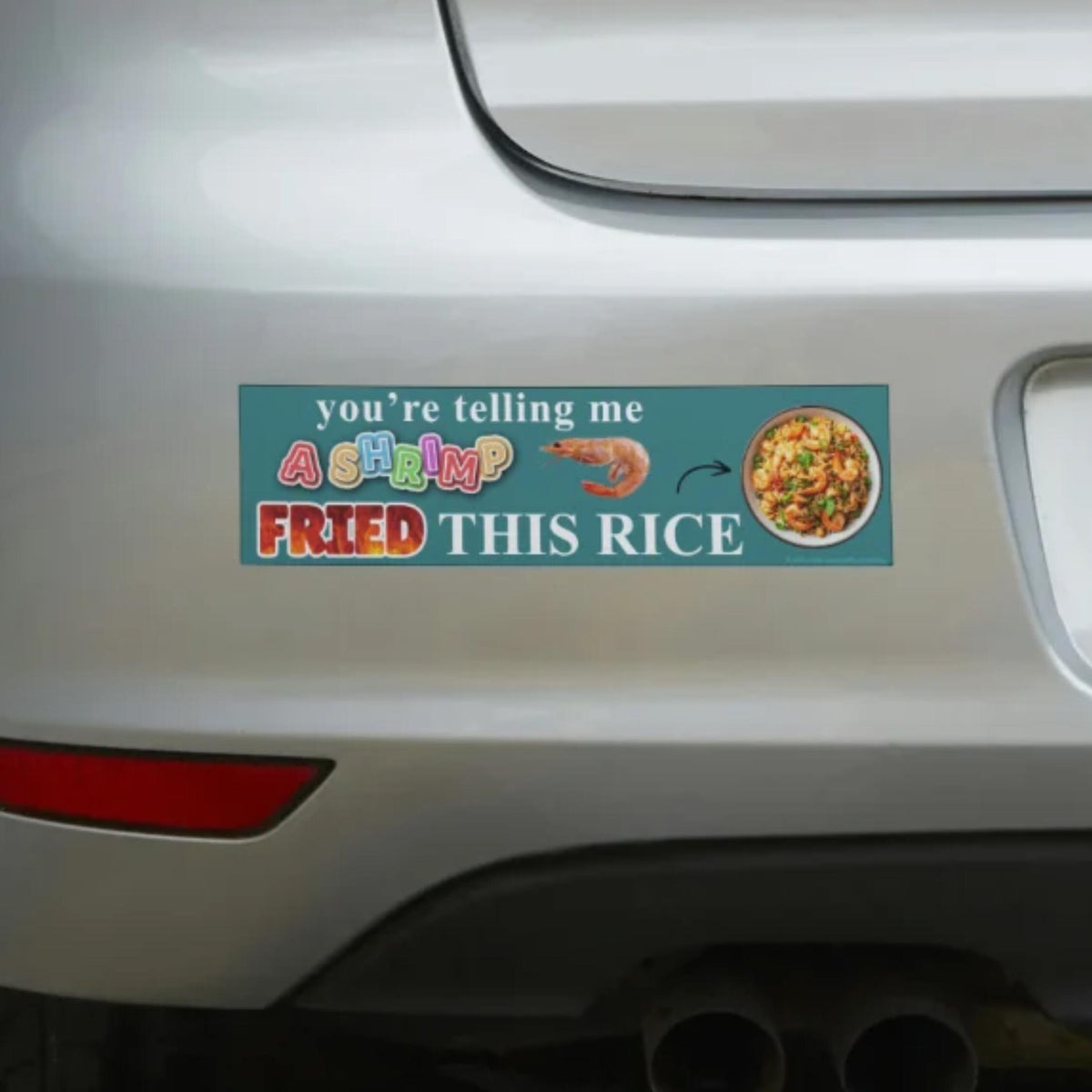 You're Telling Me A Shrimp Fried This Rice Bumper Sticker or Magnet, Funny Shrimp Fried Rice Meme Decal, Novelty Food Pun Car Gift