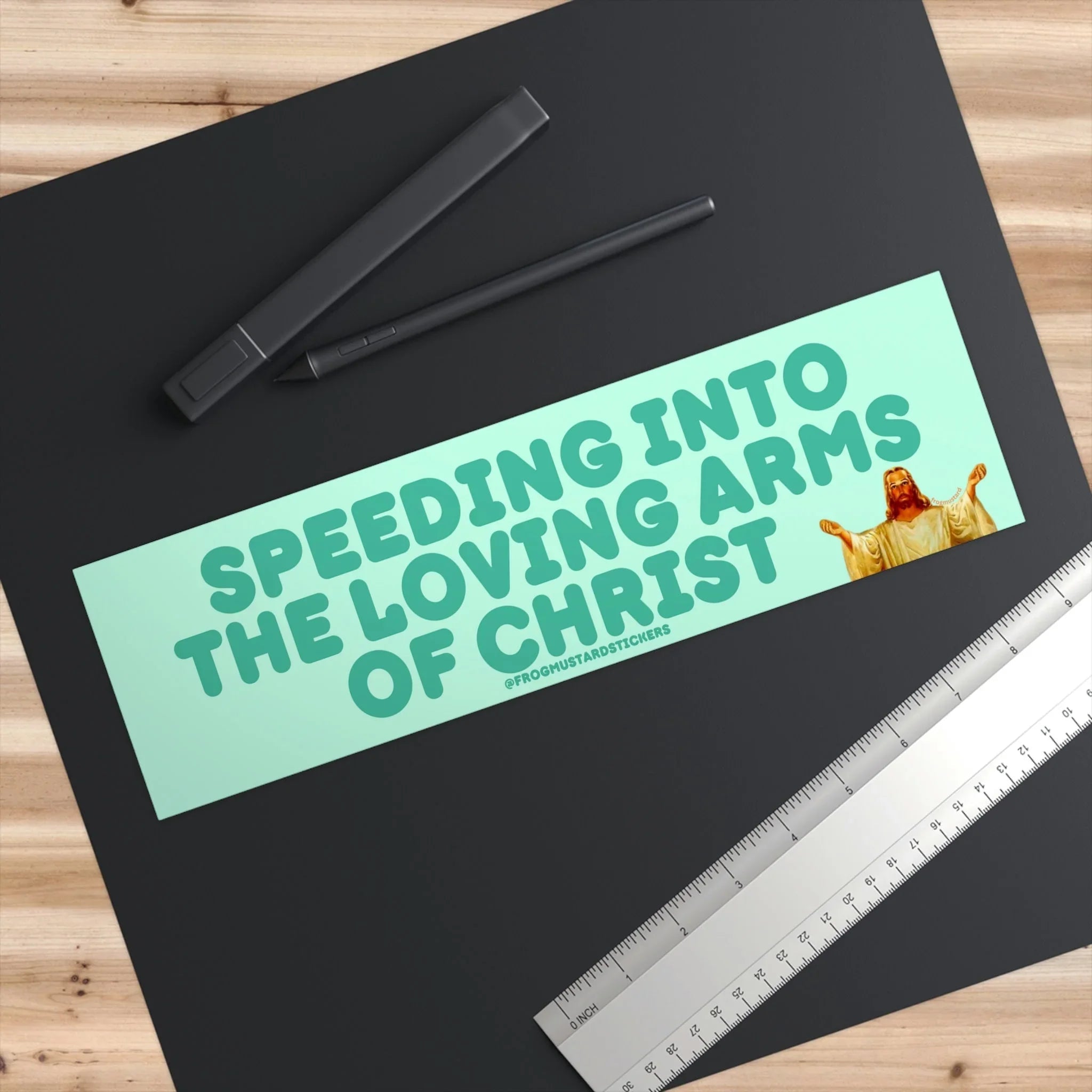 Speeding into the Loving Arms of Christ - Frog Mustard Stickers
