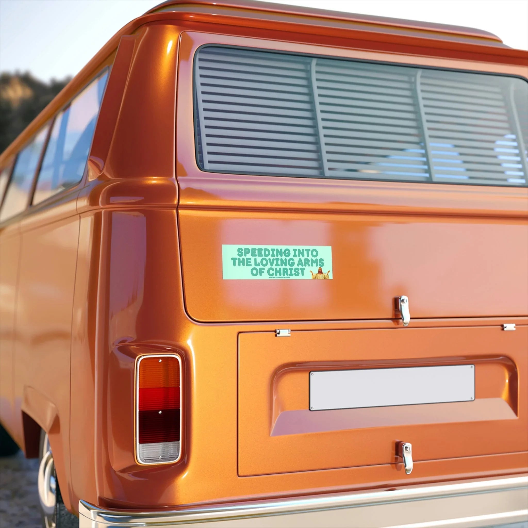 Speeding into the Loving Arms of Christ - Frog Mustard Stickers