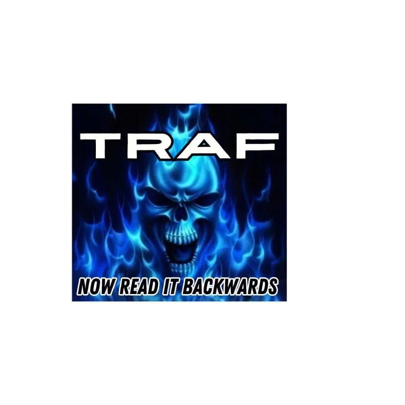 TRAF - now read it backwards - Square Die Cut - Frog Mustard Stickers