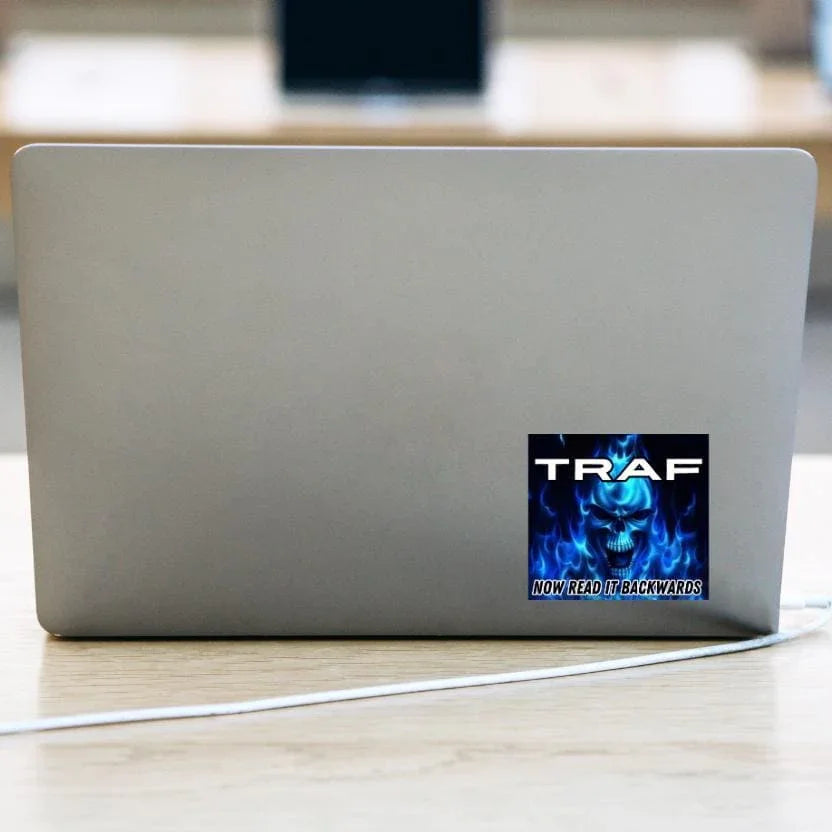 TRAF - now read it backwards - Square Die Cut - Frog Mustard Stickers